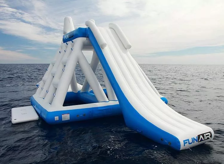 Inflatable floating playground in the sea