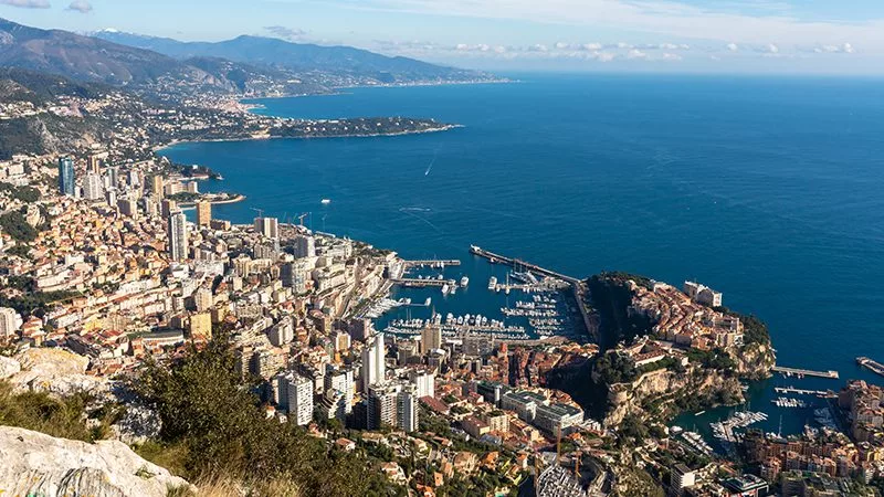 Scenic view of the superyacht marina and centre of Monaco in the South of France