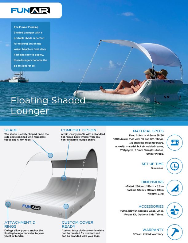 FunAir Floating Shaded Lounger Spec Sheet