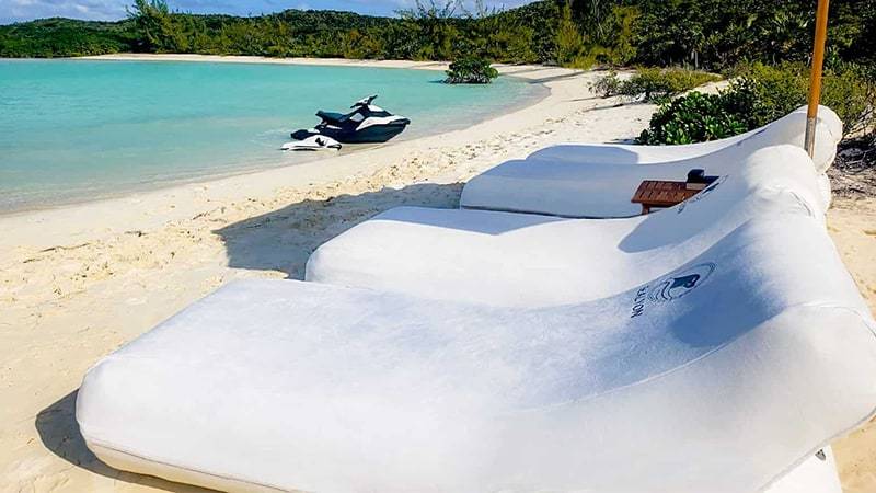 Motor Yacht SeaLyon Beach Loungers on secluded beach