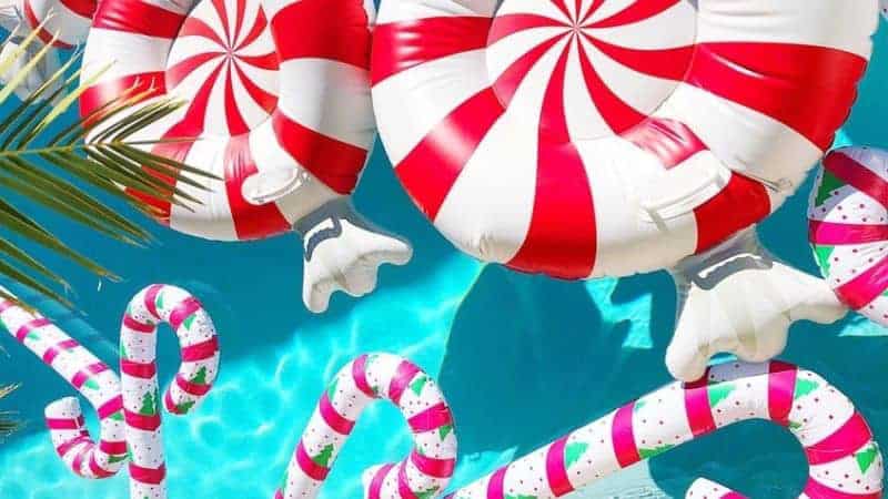 Candy cane inflatable in pool