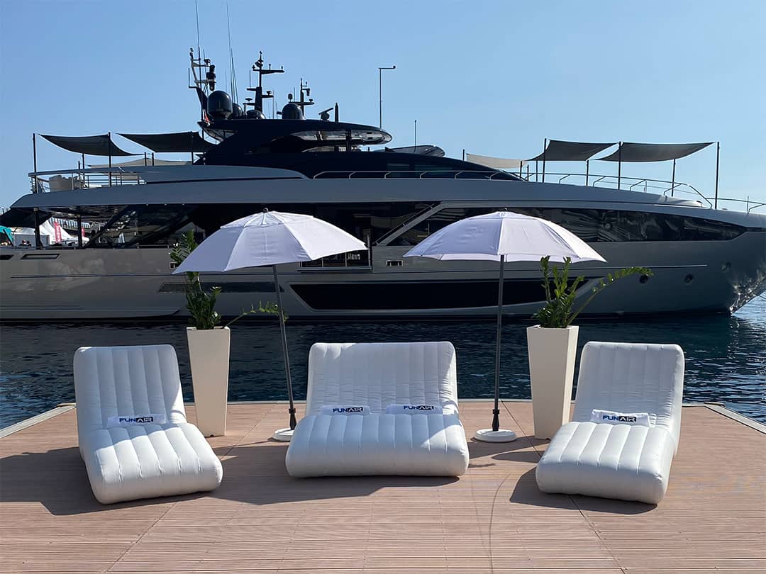 Double Wave Lounger and two Superyacht Wave Loungers on display at Monaco Yacht Show