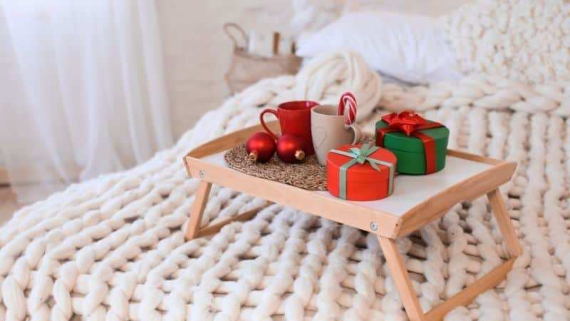 Bed tray filled with Christmas treats
