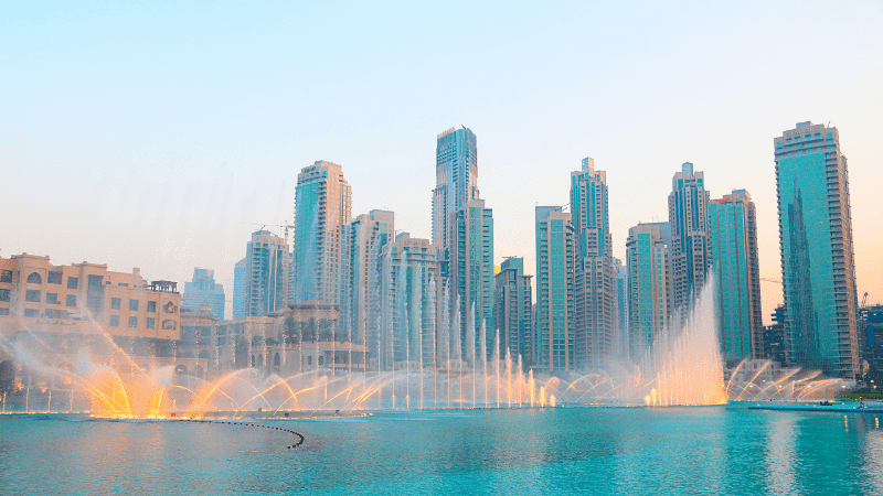 The water fountain show on display in Dubai as one of the top Things to Do for Yacht Crew in Dubai