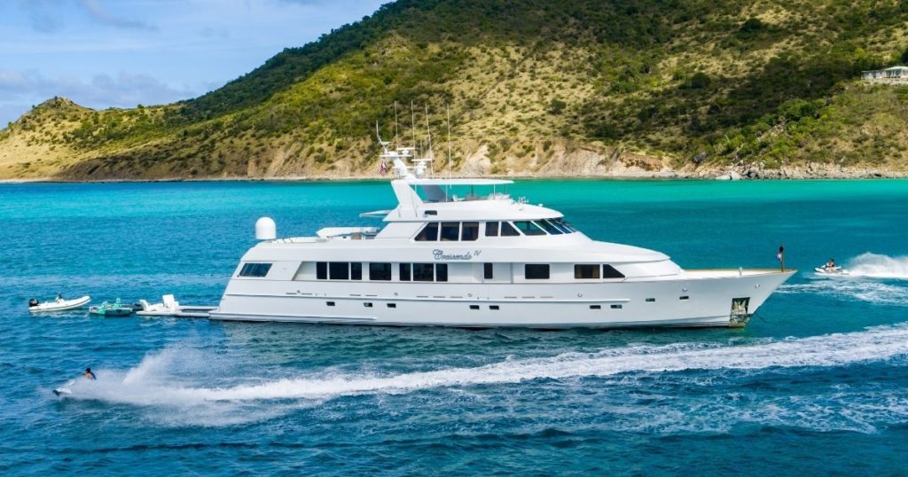 Charter Superyacht Crescendo IV in tropical blue water with yacht toys