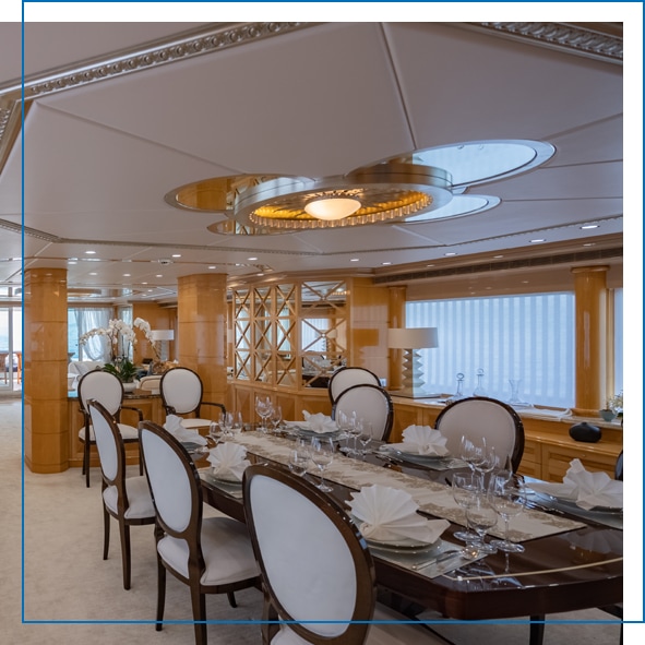 Indoor Dining Area on Charter Yacht Lady Azul