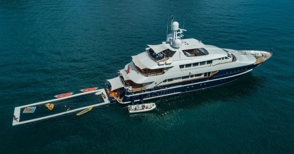 Megayacht Lady Azul with extra large Sea Pool and superyacht toys
