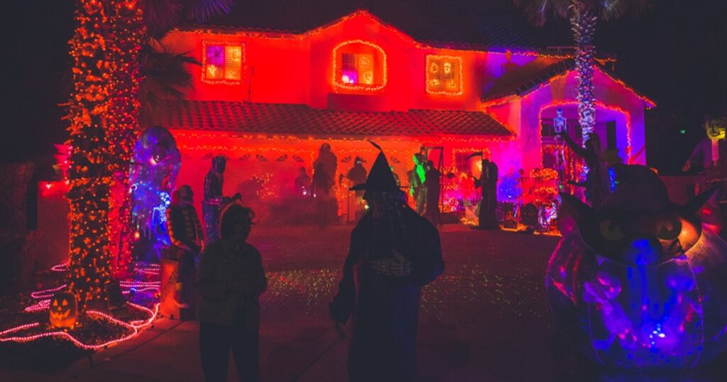 Halloween house decorated for Fort Lauderdale street party