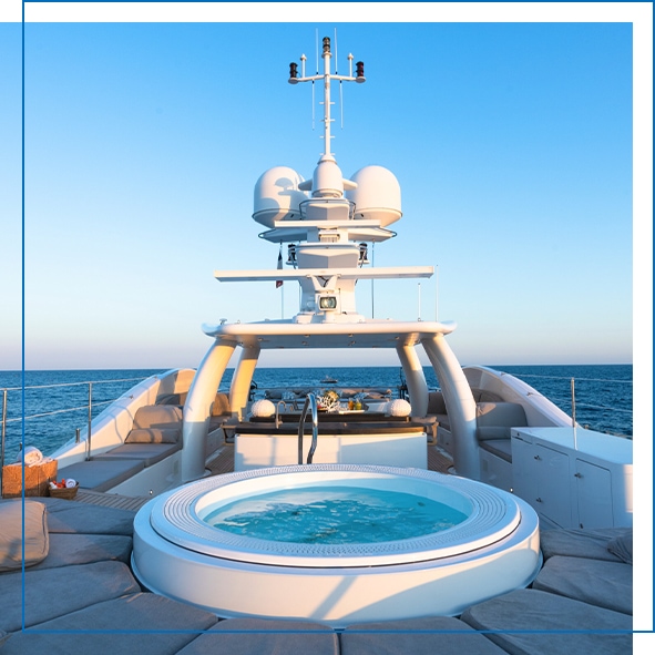 The jacuzzi and seating on the sun pad on board MY Spirit