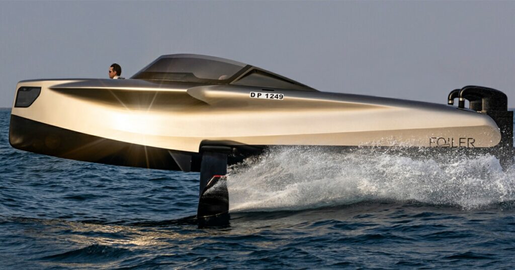 The Enata Foiler flying yacht used by superyacht crew during a yacht charter