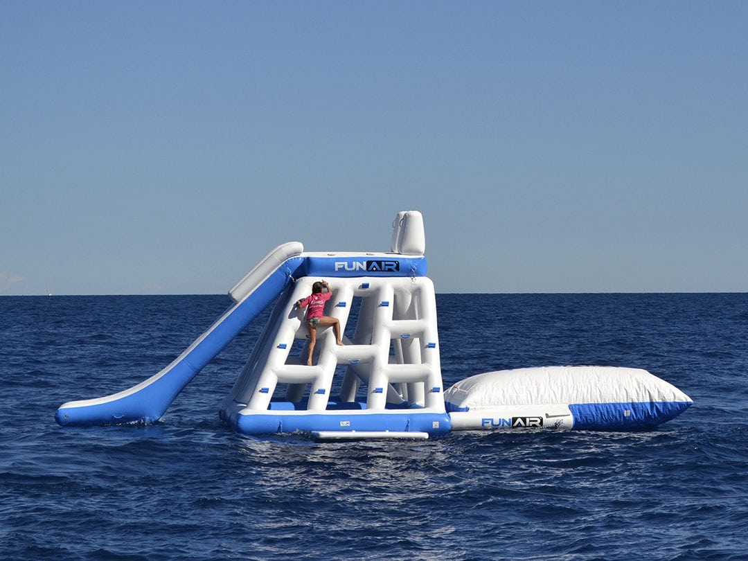 Side view of a Floating Inflatable Playground and Junior Big Air Blob