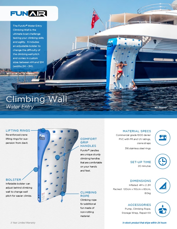Water Entry Climbing Wall Specification Sheet