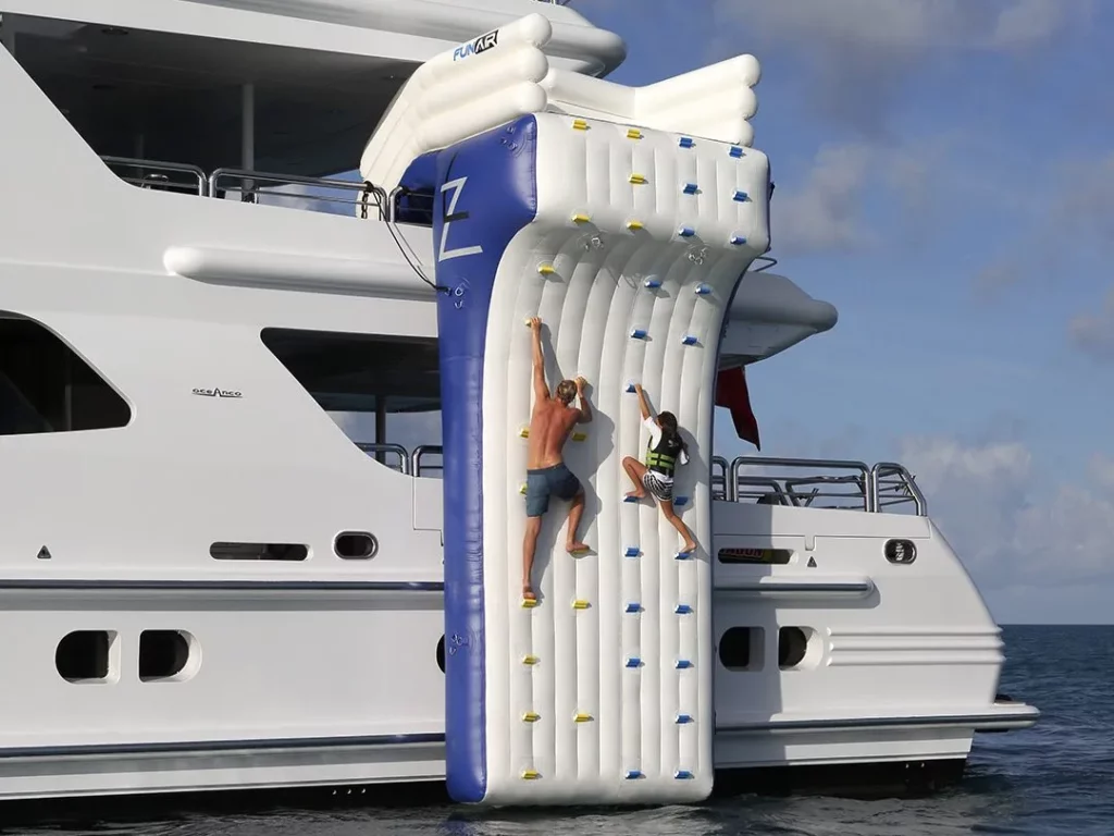The custom Inflatable Climbing Wall on Motor Yacht Lazy Z