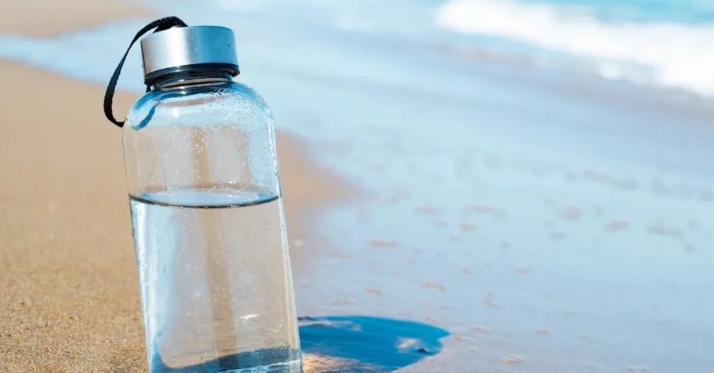 Bottle of water on a beach