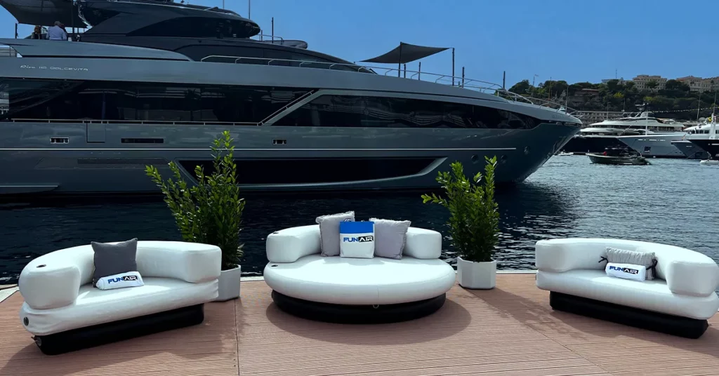 Club Chairs and Chaise in front of superyacht at MYS 2022