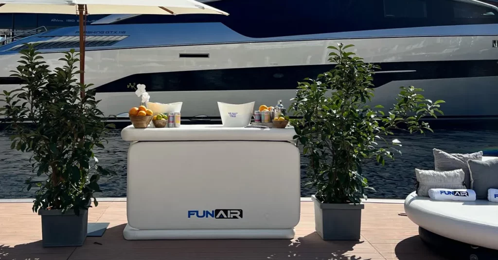 FunAir Bar in front of a superyacht