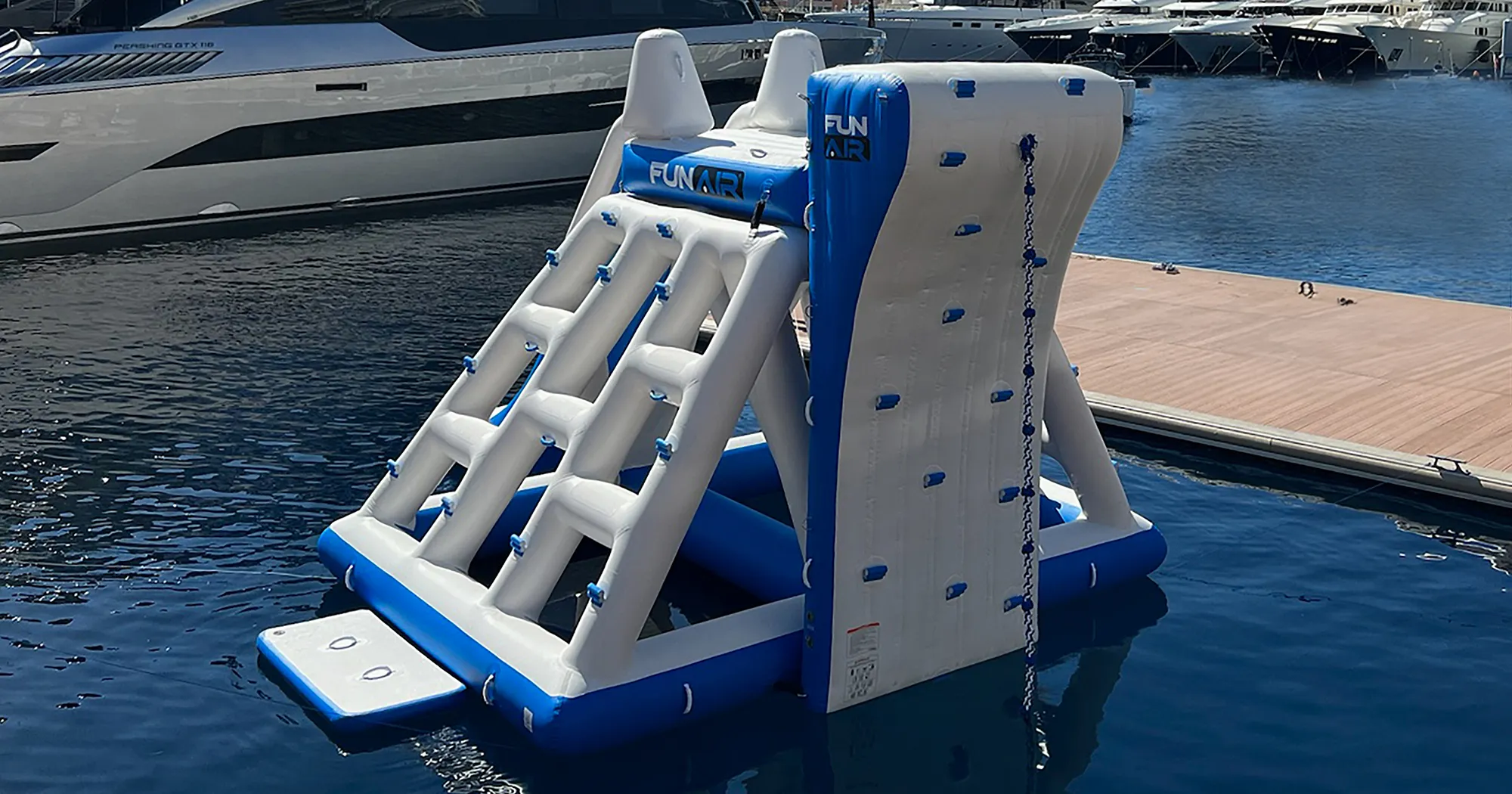 FunAir Climbing Playground in front of a charter superyacht