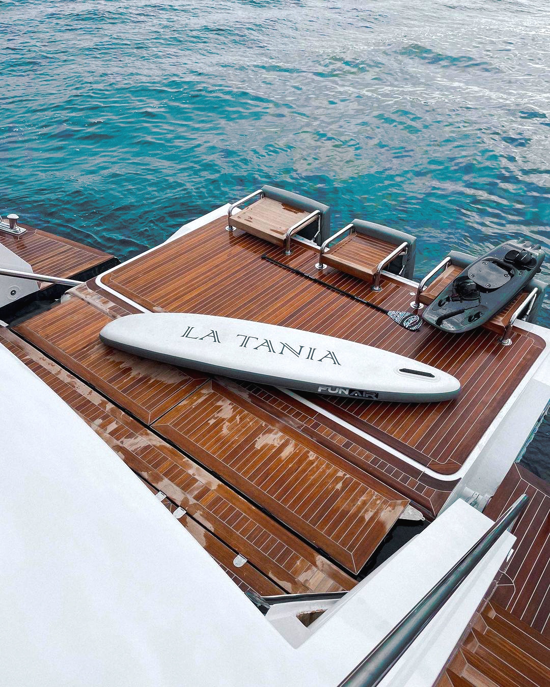 Inflatable SUP on charter yacht MY La Tania