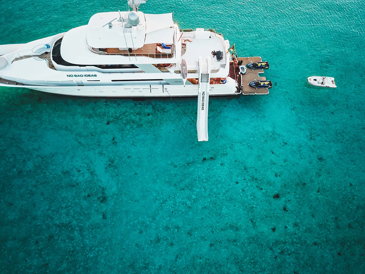 Overhead view of the Yacht Slide on charter yacht MY No Bad Ideas