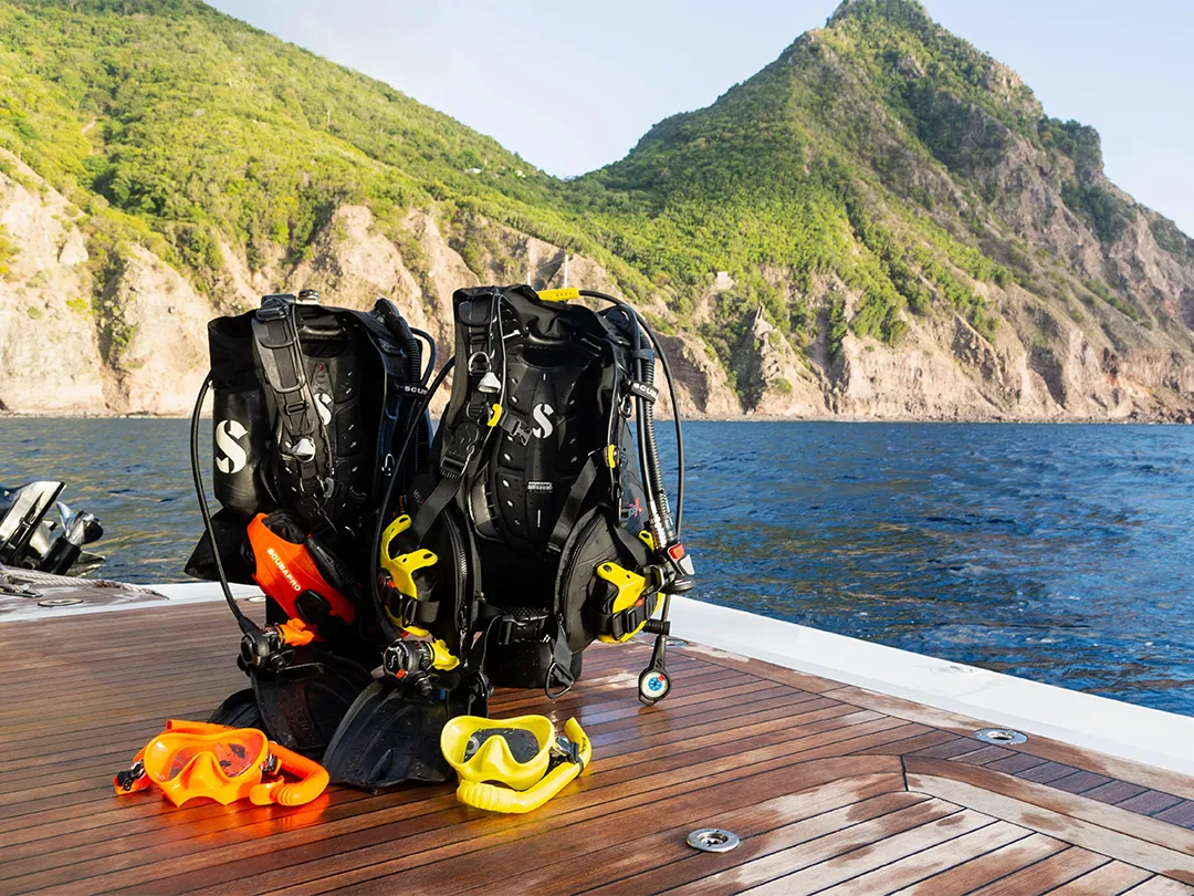 SCUBAPRO-BCDs-and-masks-in-St-Lucia