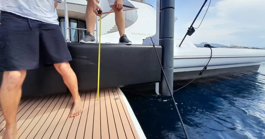 Measuring the FunAir inflatable Jet Ski Dock on MY Golden Odyssey