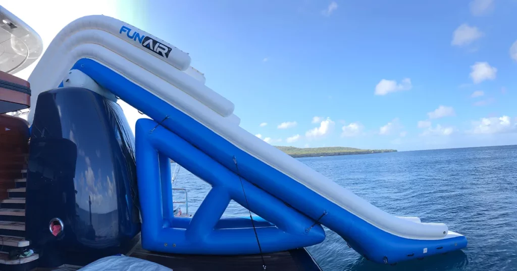 The FunAir Inflatable Stern Yacht Slide on charter superyacht Barbara