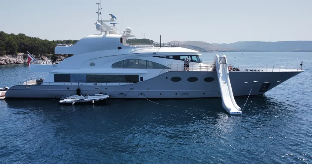 The FunAir inflatable yacht slide on charter superyacht Lotus