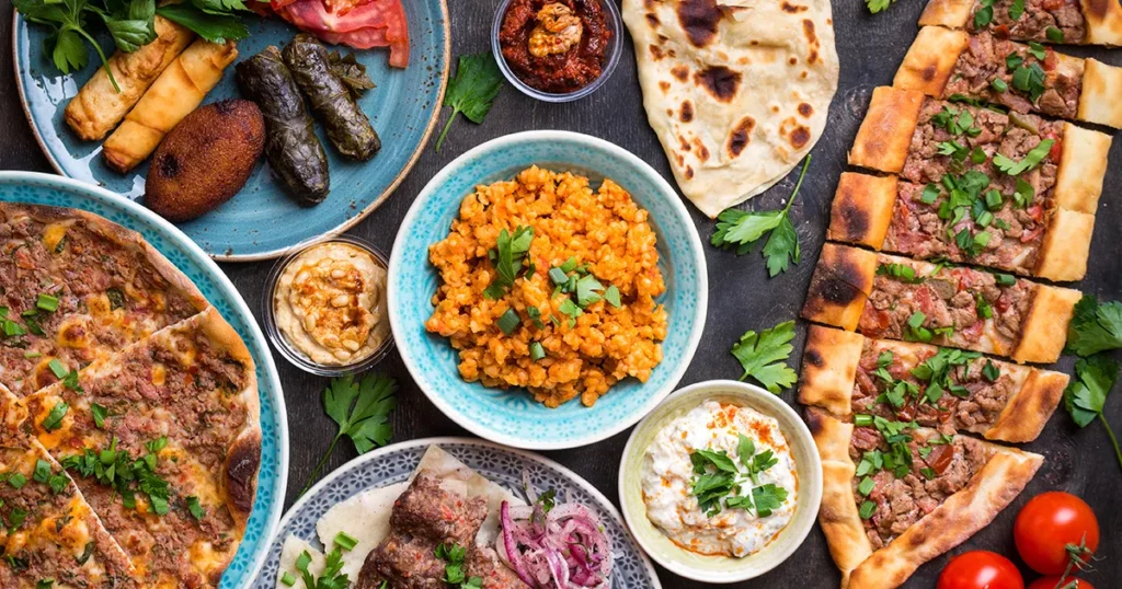 A meze of Traditional turkish dishes eaten during a visit by charter superyacht crew