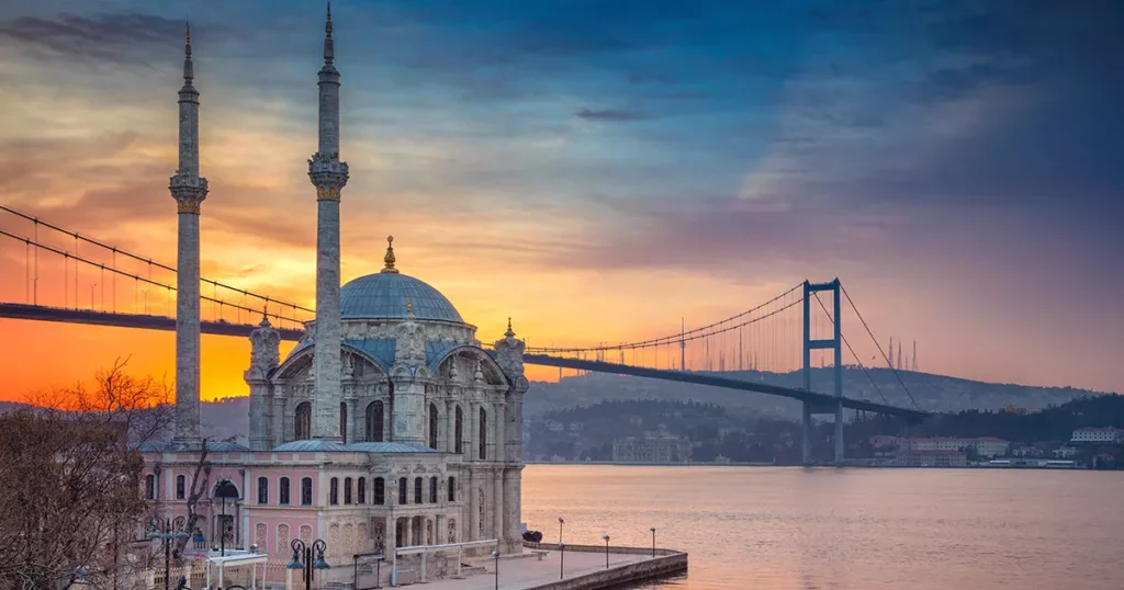 Ortakoy Mosque with Bosphorus Bridge in Istanbul