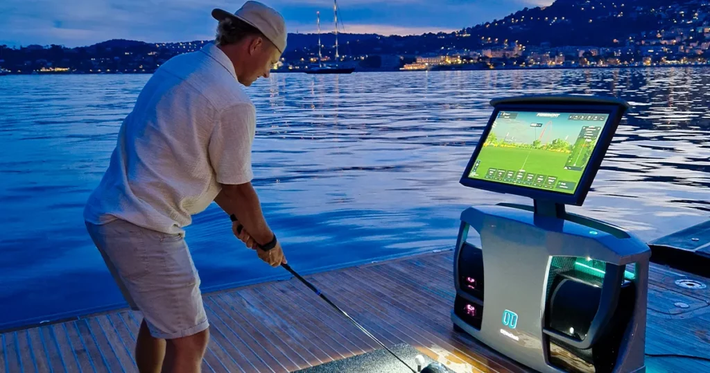 Evening golf on a superyacht with the Off The Deck SeaDrive CS