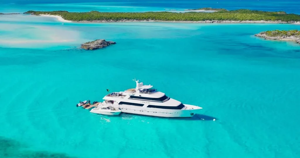 FunAir FunYacht MY Sea Axis anchored in the Caribbean