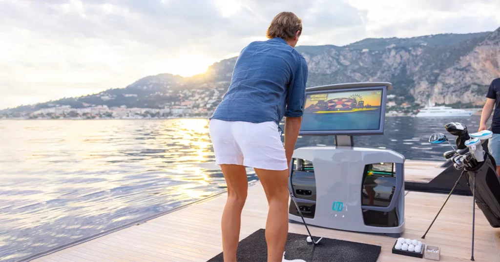 Superyacht Charter guest playing golf with off The Deck SeaDrive CX on Motor Yacht Loon