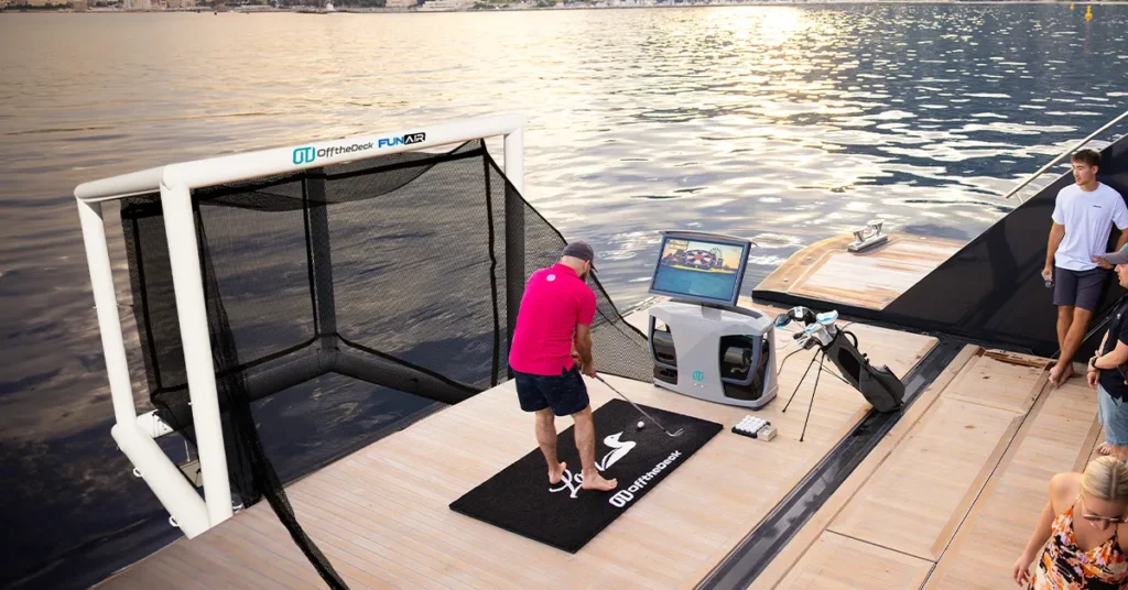 FunAir Off the Deck Cube Golf Net on Motor Yacht Loon with guests