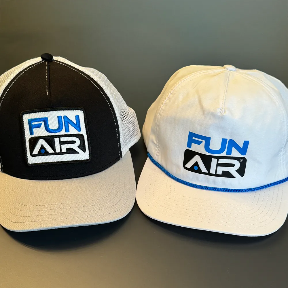 White and black FunAir hats