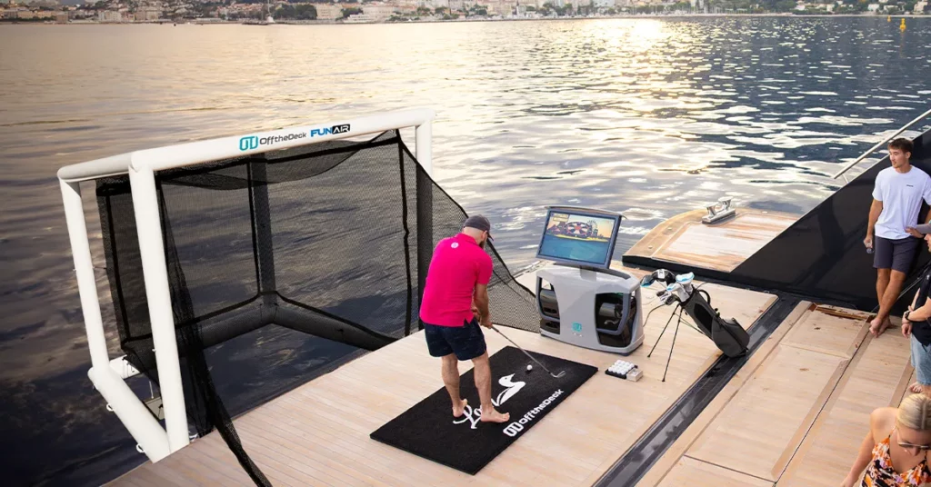 FunAir Off the Deck Cube Golf Net on Motor Yacht Loon with guests