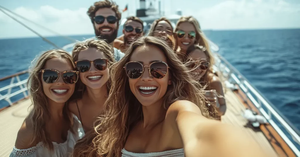 charter yacht crew enjoying their relationship on board a luxury superyacht