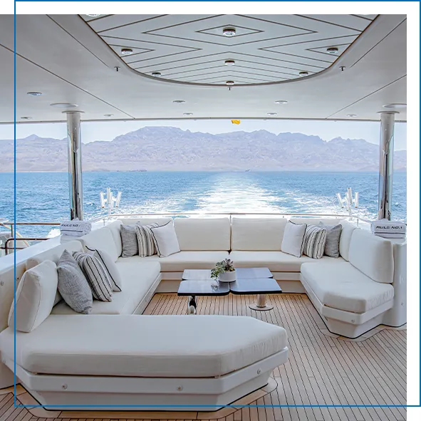 The view from one of the exterior decks of charter superyacht Rule No 1
