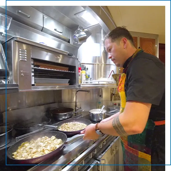 The superyacht chef preparing meals for charter guests on MY Rule No 1