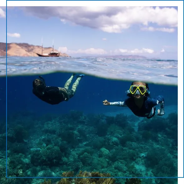Charter guests from yacht Dunia Baru snorkelling in Indonesia