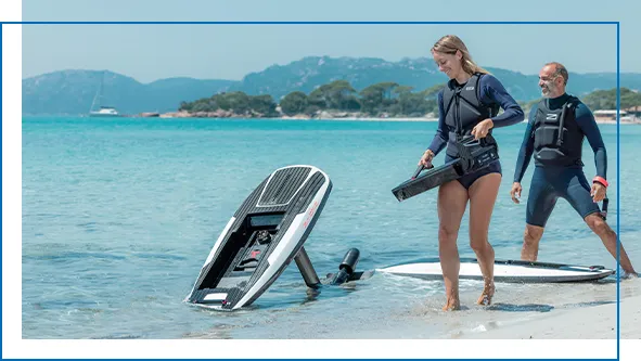 superyacht crew setting up Awake boards for charter guests in the Bahamas