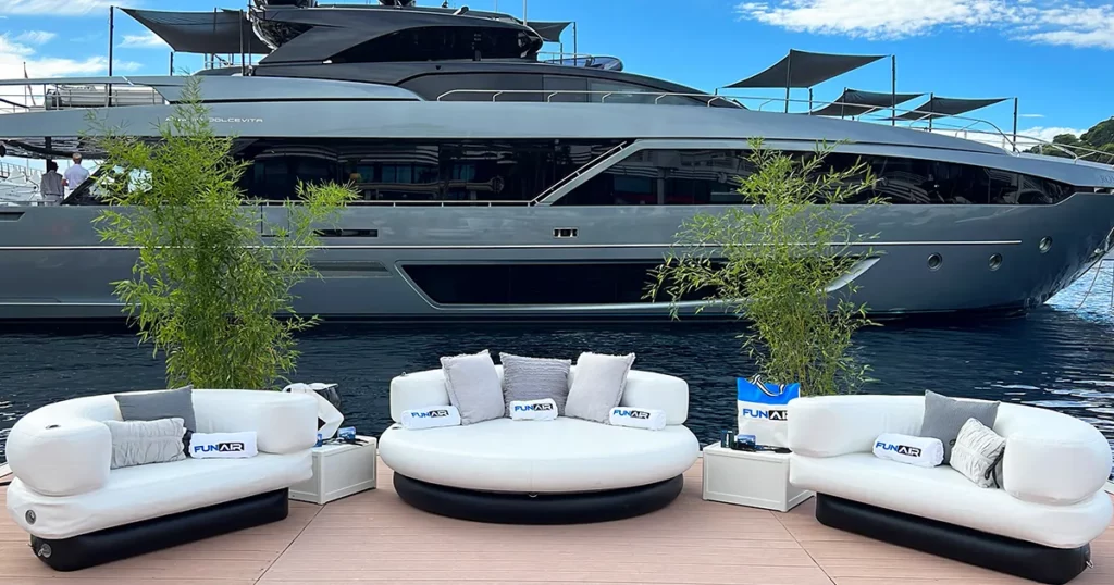 FunAir superyacht inflatables Club Chaise and Club Chairs display at MYS