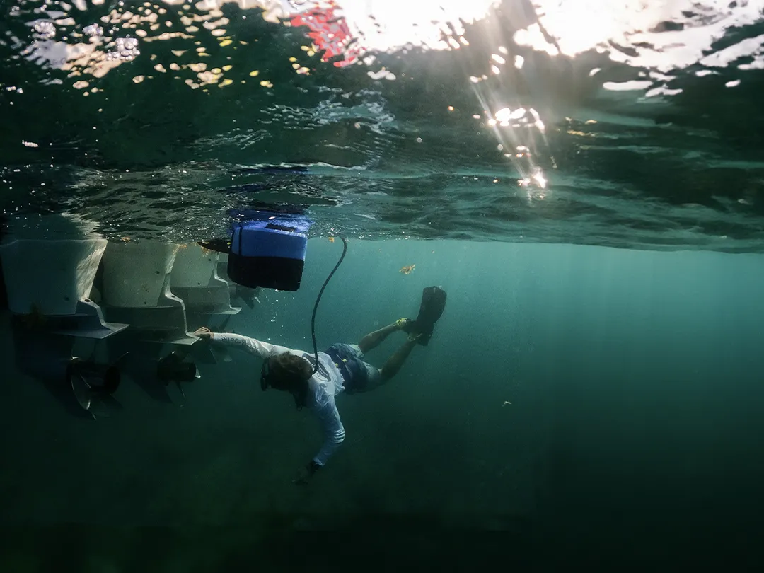 A BLU3 diving system in use during a superyacht charter