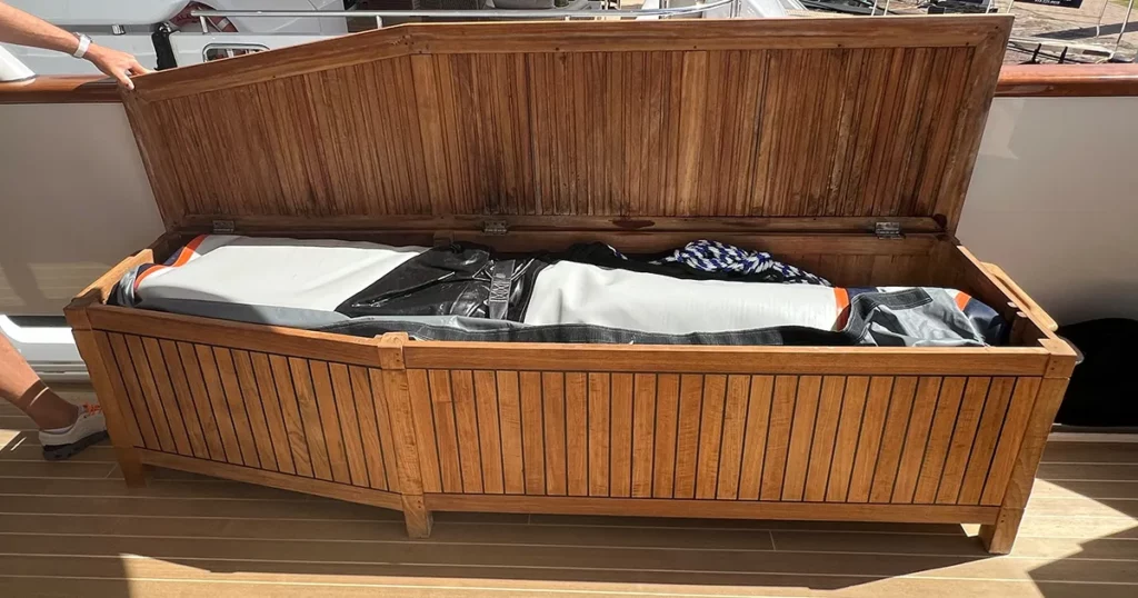 A custom designed storage box for the FunAir superyacht Inflatables on Motor Yacht Crossed Sabre