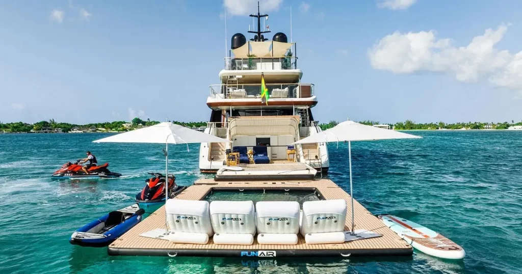 FunAir loungers on the Sea Pool on charter yacht MY Koju