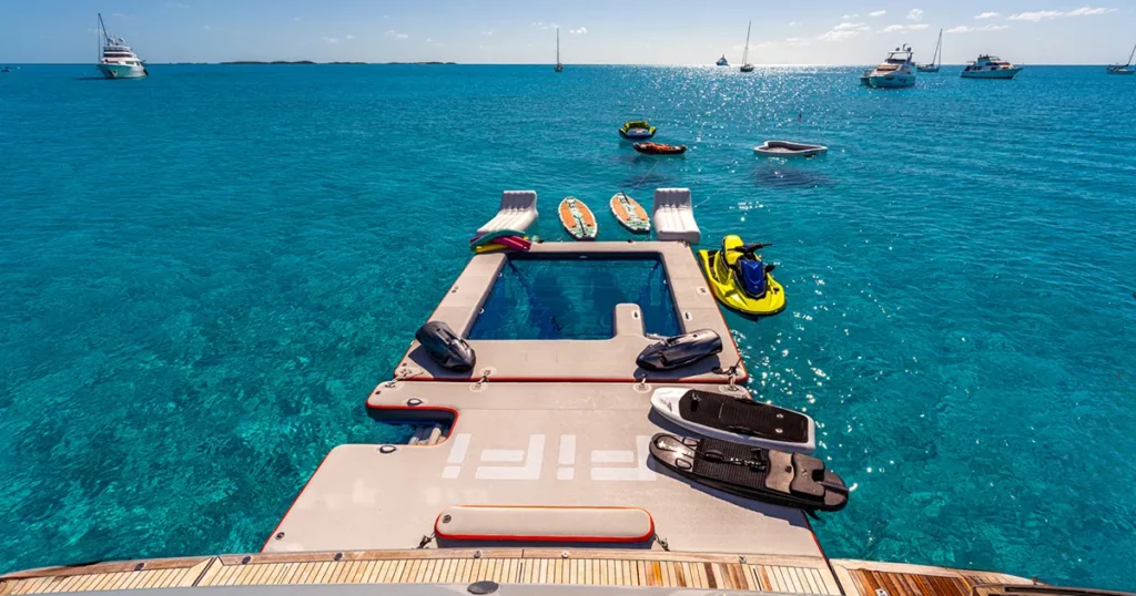 FunFlex Swim Platform Extension and Sea Pool on charter yacht MY FiFi