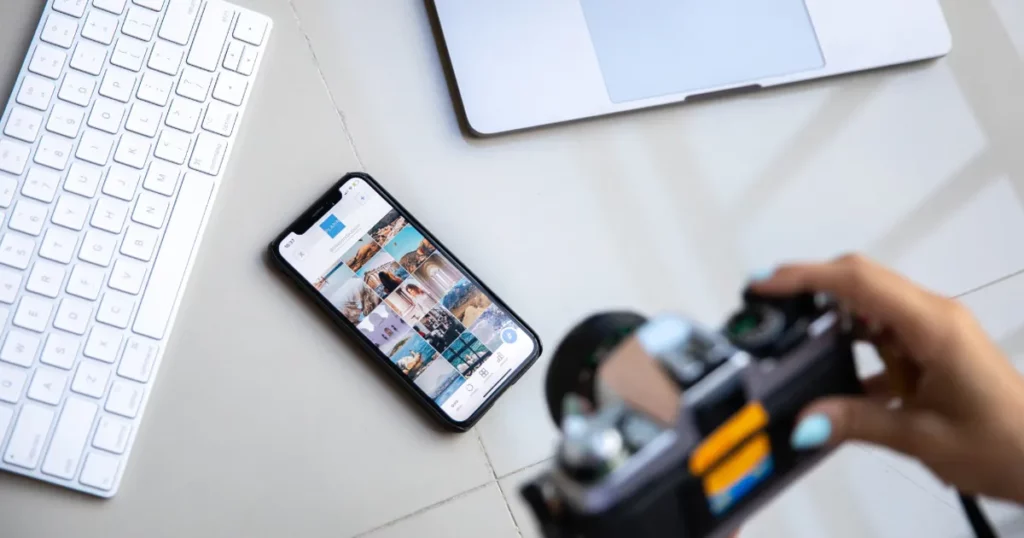 superyacht crew member uploading their photographs to an online photo service