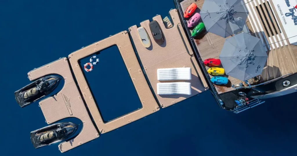 FunAir jet ski dock seapool and swim platform extension on charter superyacht Come Together