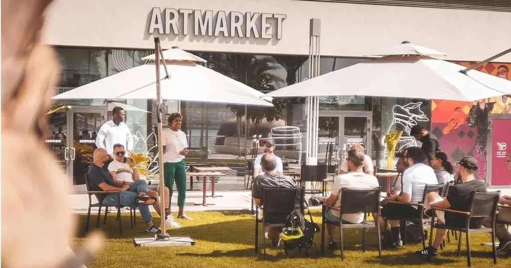 Yacht Crew relaxing at Art Market, Reem Island
