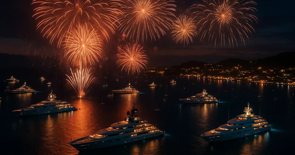 charter superyachts in the harbour at St Barths on New Years Eve