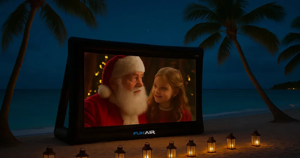 funair superyacht inflatable movie screen on a beach for yacht charter guests